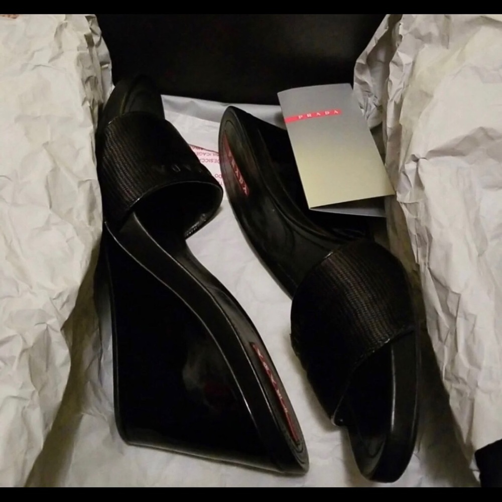 ❌🚫❌NOT FOR SALE!❌🚫❌ Authentic Black Prada Wedge - Picture 3 of 5